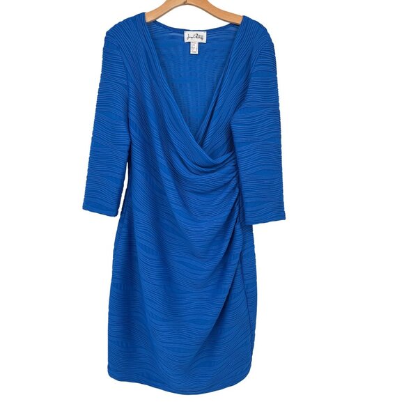 Joseph Ribkoff Royal Blue Textured 3/4 Sleeve faux wrap Dress Size 14 Canada - Picture 1 of 5